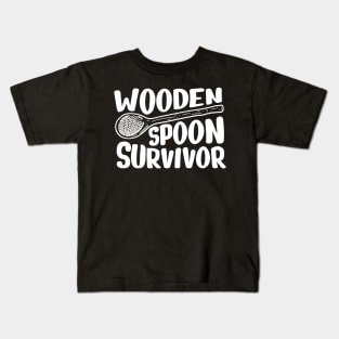 Wooden spoon survivor - white type Kids T-Shirt